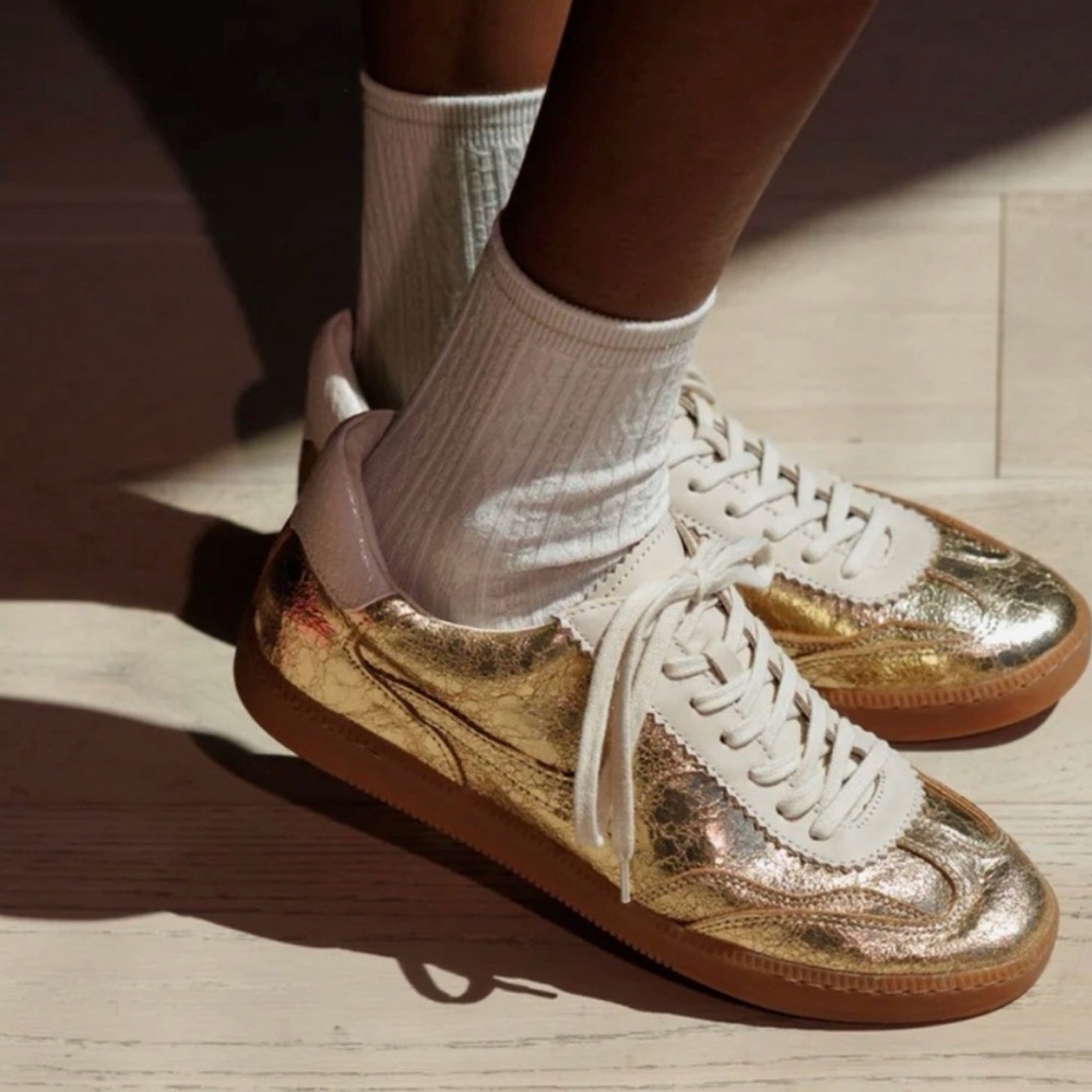 Dolce Vita Gold Metallic Low-Top Sneakers with Cream Accents - Picture 2 of 8